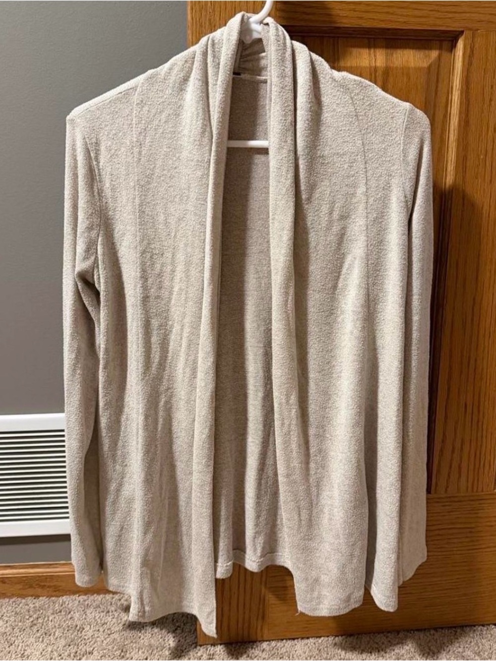 Neutral Open-Front Draped Cardigan in Beige